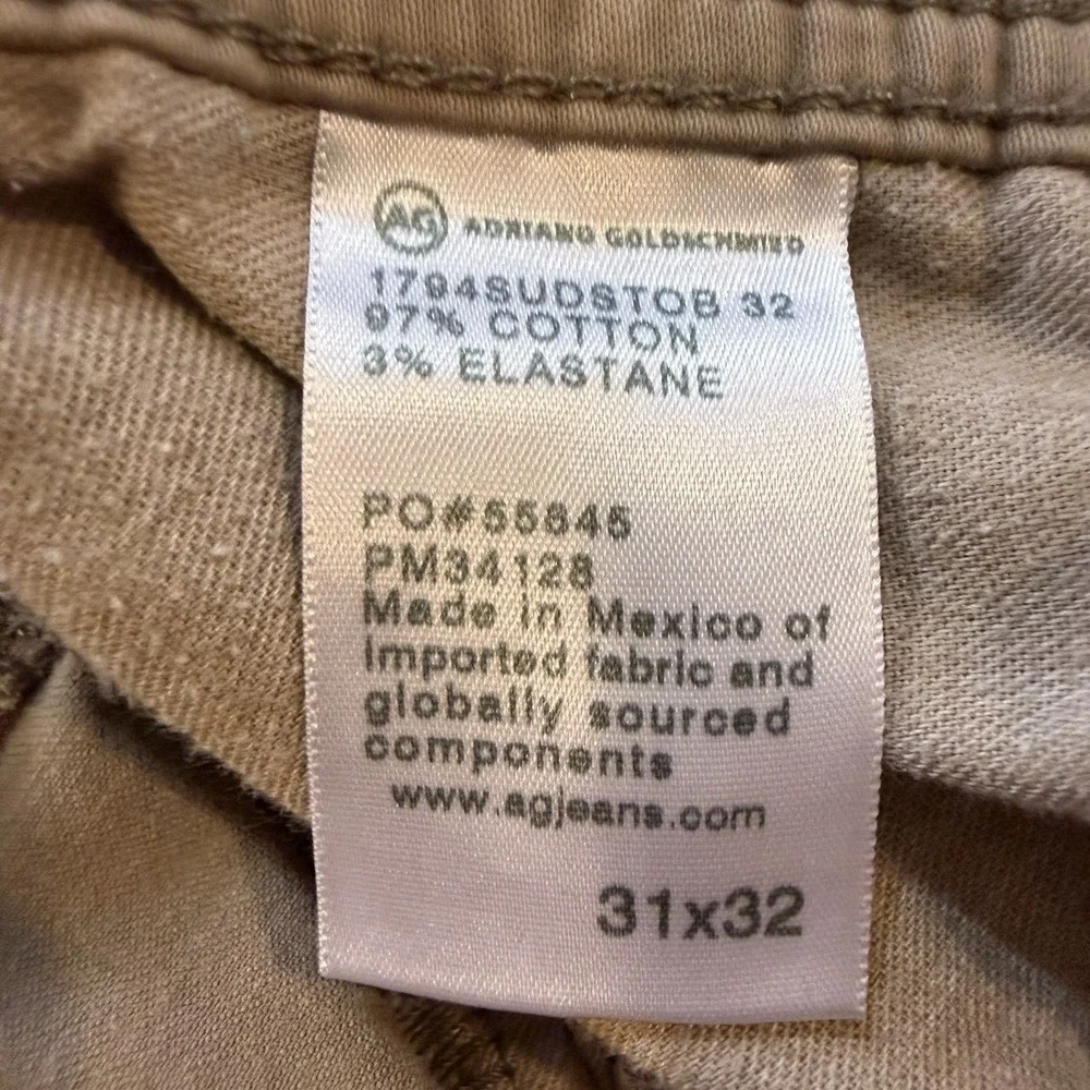 AG Adriano Goldschmied Everett Pants Mens 31x28 Khaki Slim Straight Stretch